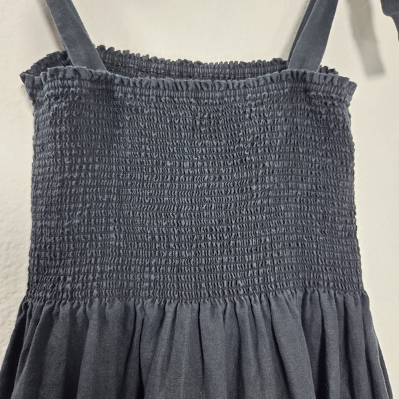 Aritzia Wilfred Linen Smocked Tie Strap Midi Dress Black Small - Picture 7 of 10